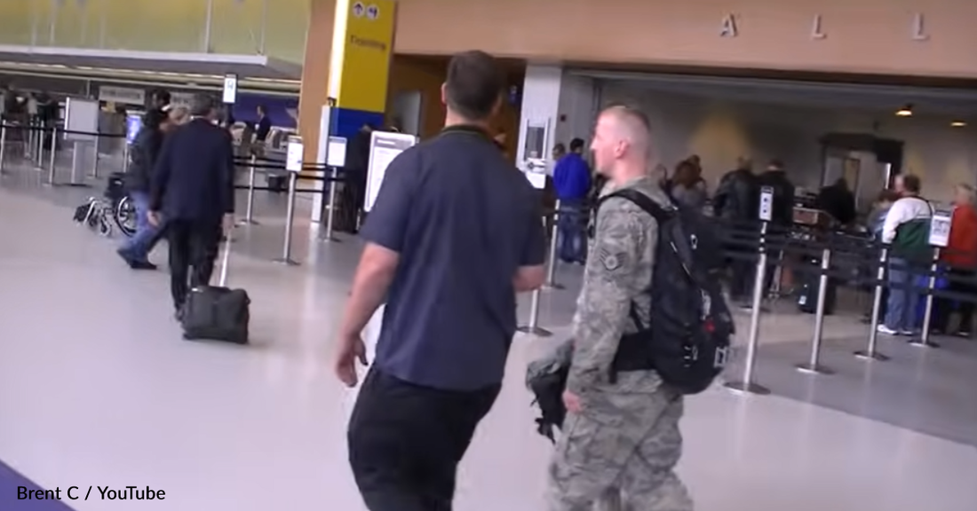 Tired Soldier Drops To His Knees When He Sees What's Waiting At The Airport