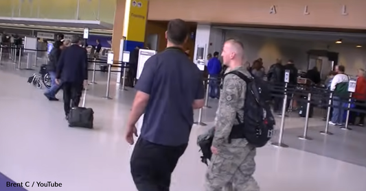 Tired Soldier Drops To His Knees When He Sees What's Waiting At The Airport