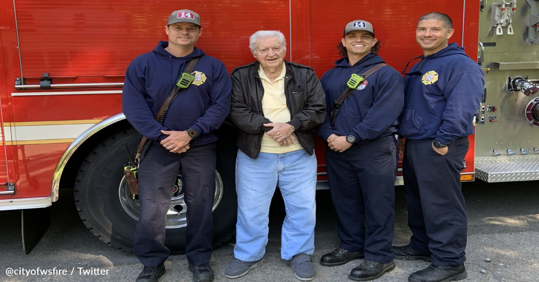 WWII Vet Celebrates His 100th Birthday By Taking His Very First Ride In A Fire Truck