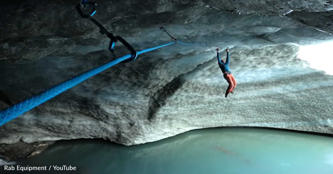 Mountain Guide Explores Hidden Ice Cave In Chamonix, France