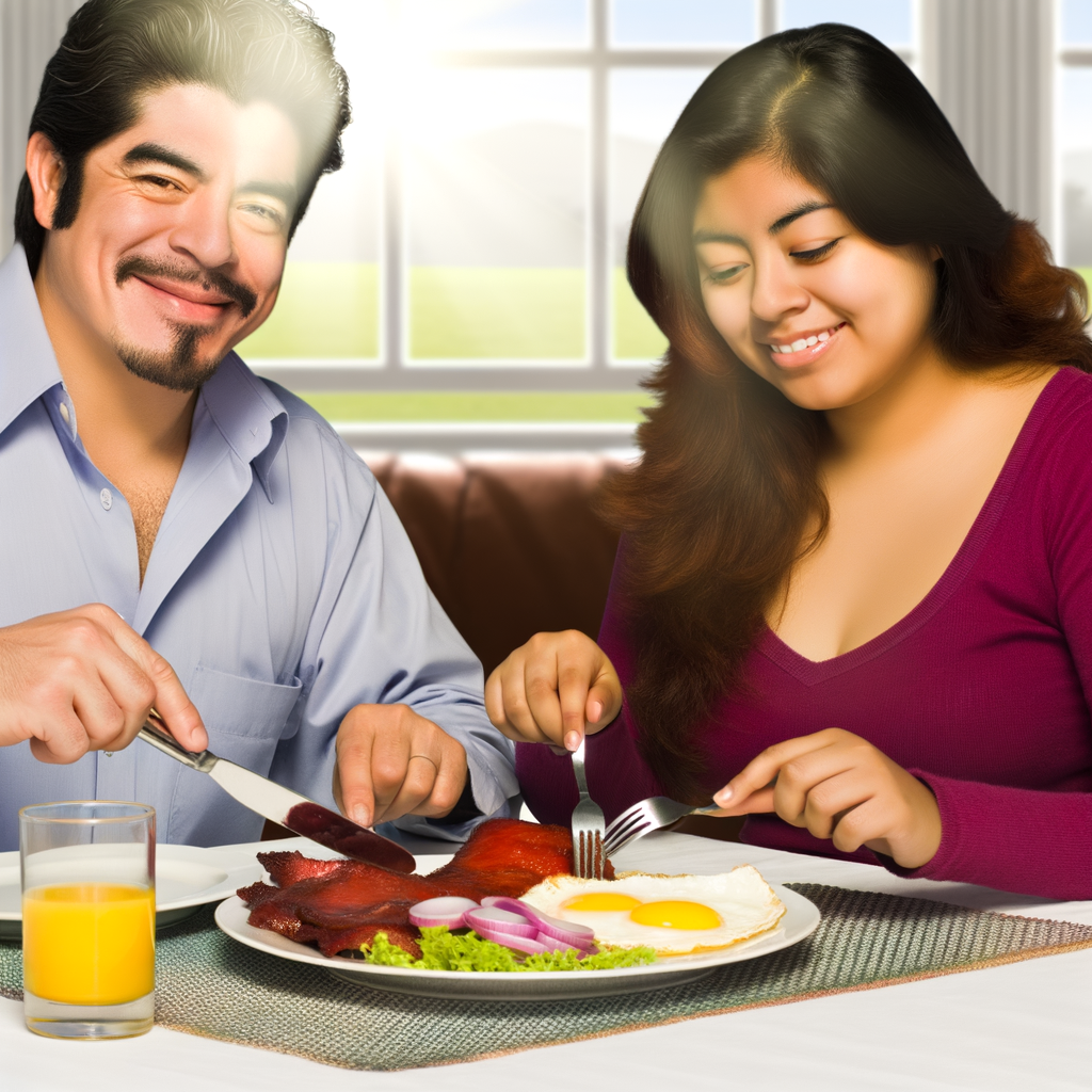 Person eating red meat and eggs