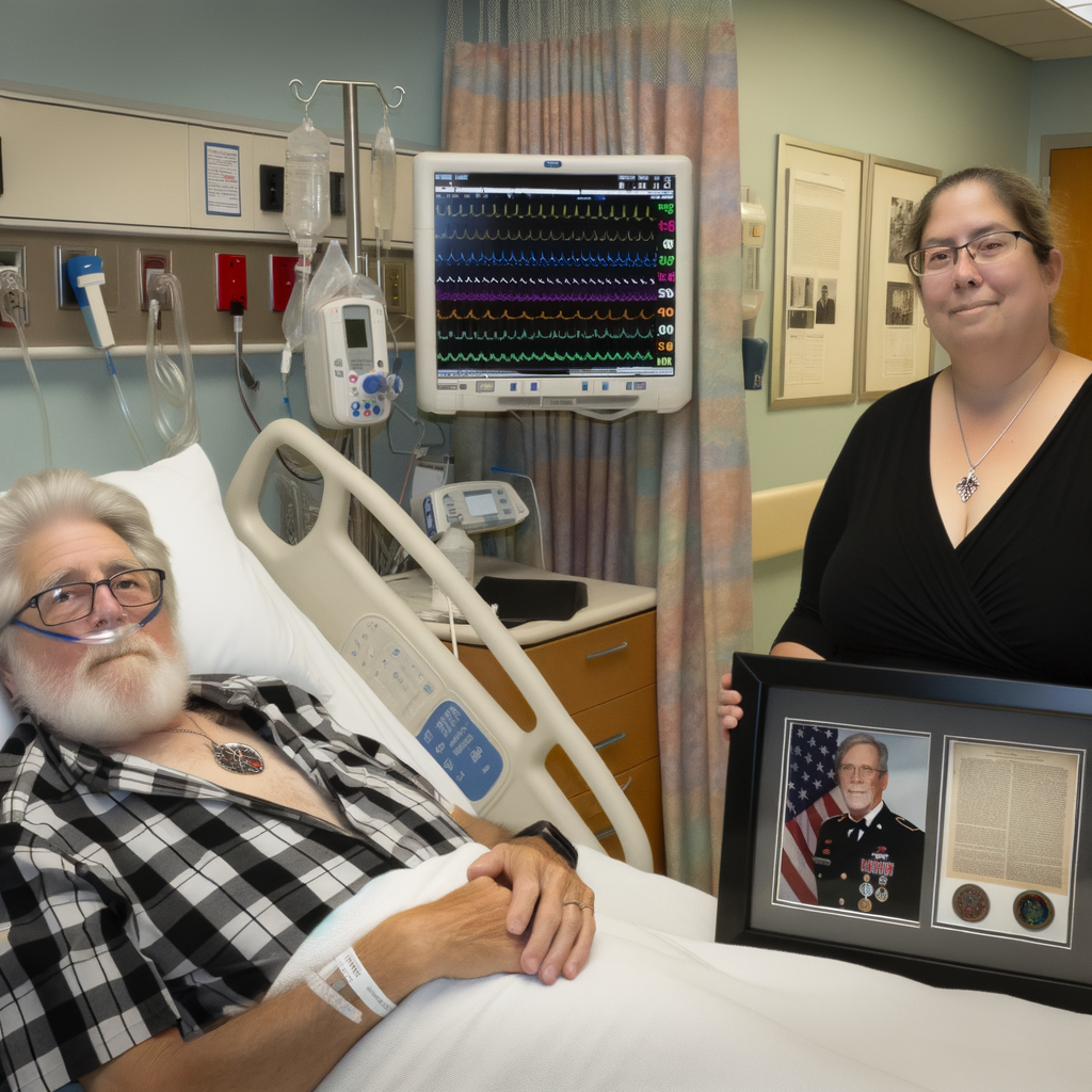 Patient in hospital bed with supportive family member.