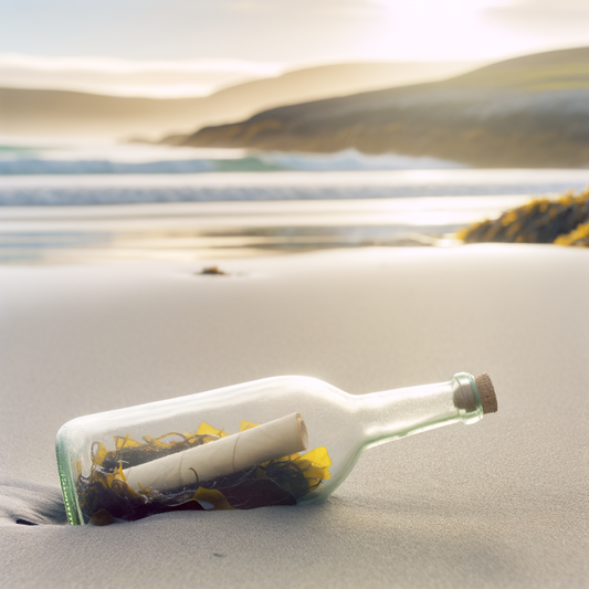 A bottle with a message on the beach.