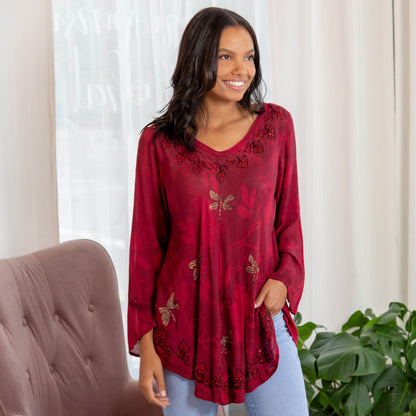 Scarlet Dragonfly Long Sleeve Tunic | Fair Trade