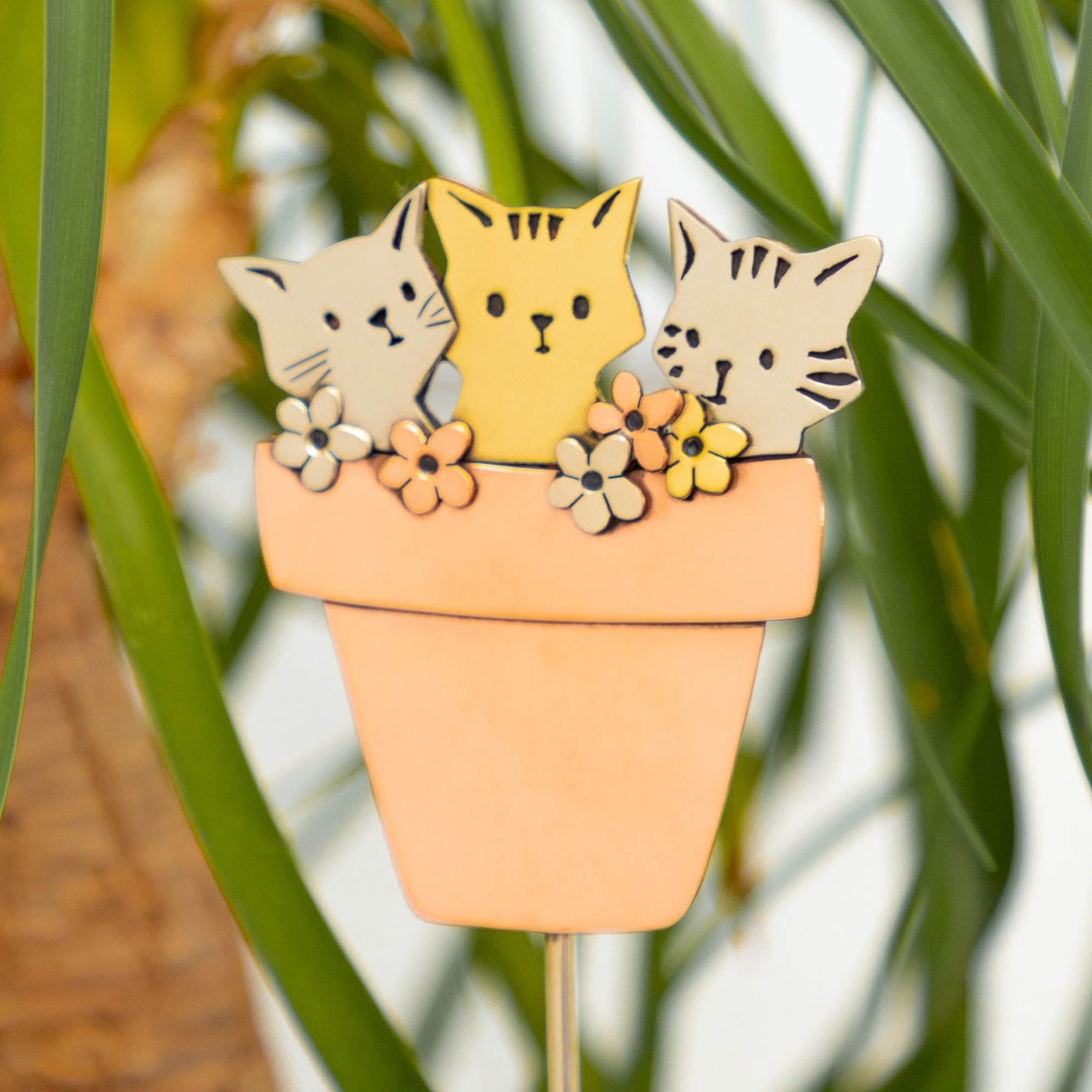 Cats in a Pot Mixed Metal Plant Stake