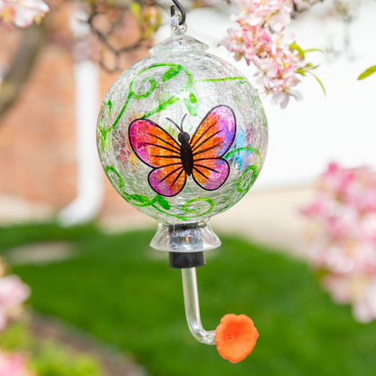 Hand-Painted Glass Hummingbird Feeder