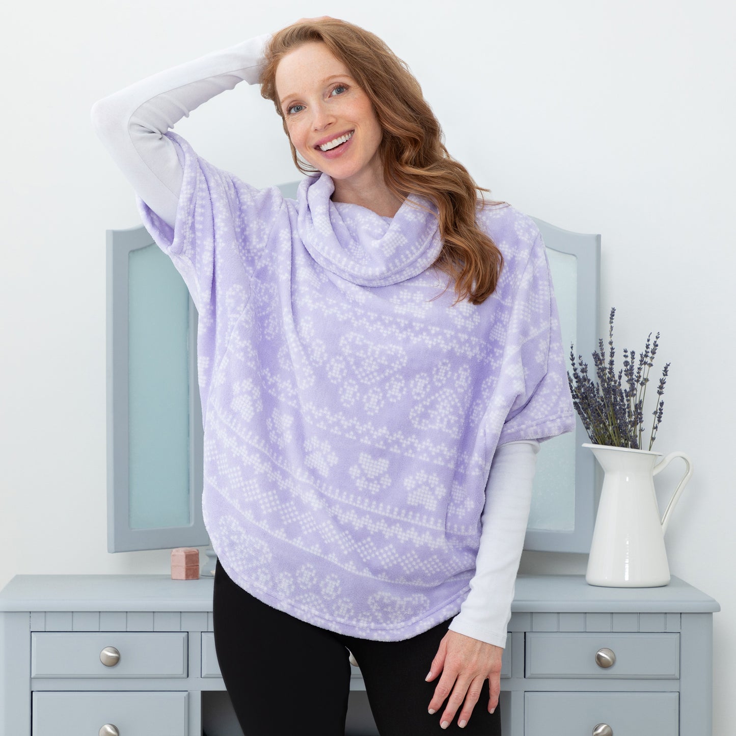 Super Cozy&trade; Needlepoint Heart Paws Cowl Neck Pullover