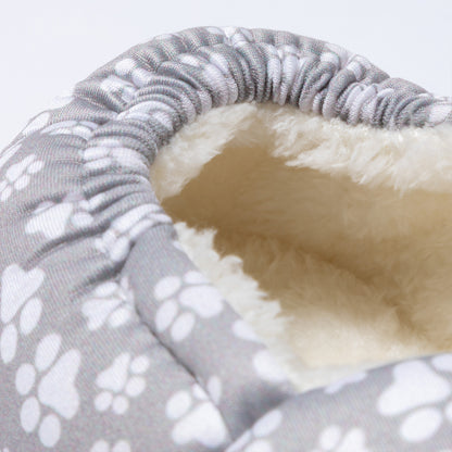 Paw Print Puffy Fleece-Lined Slippers with Toggle