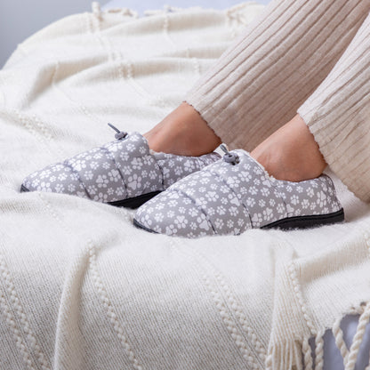 Paw Print Puffy Fleece-Lined Slippers with Toggle