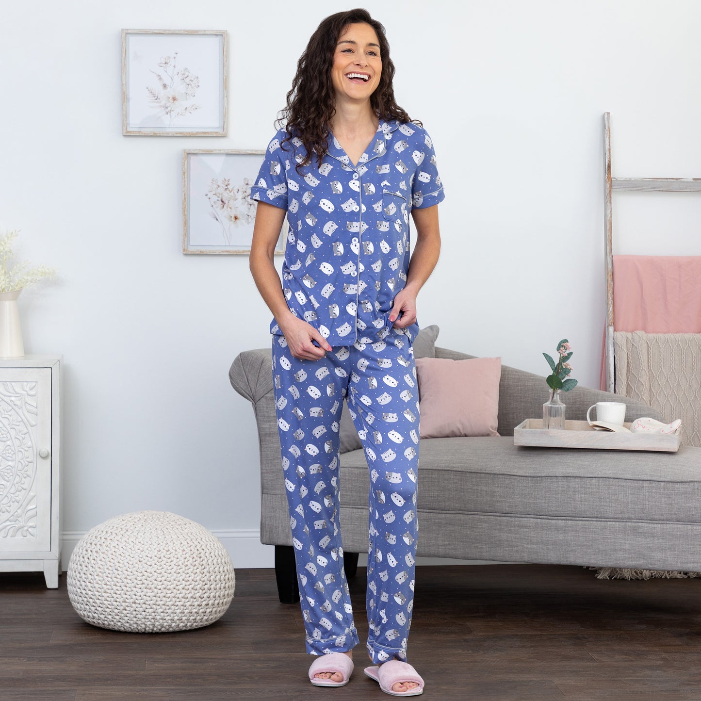 Cat Faces Button Up Pajama Set