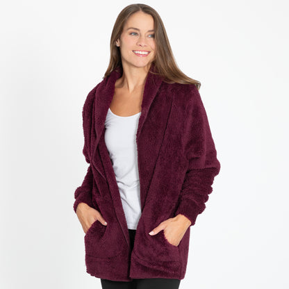 Paw Print Plush Sherpa Fleece Open Jacket with Pockets