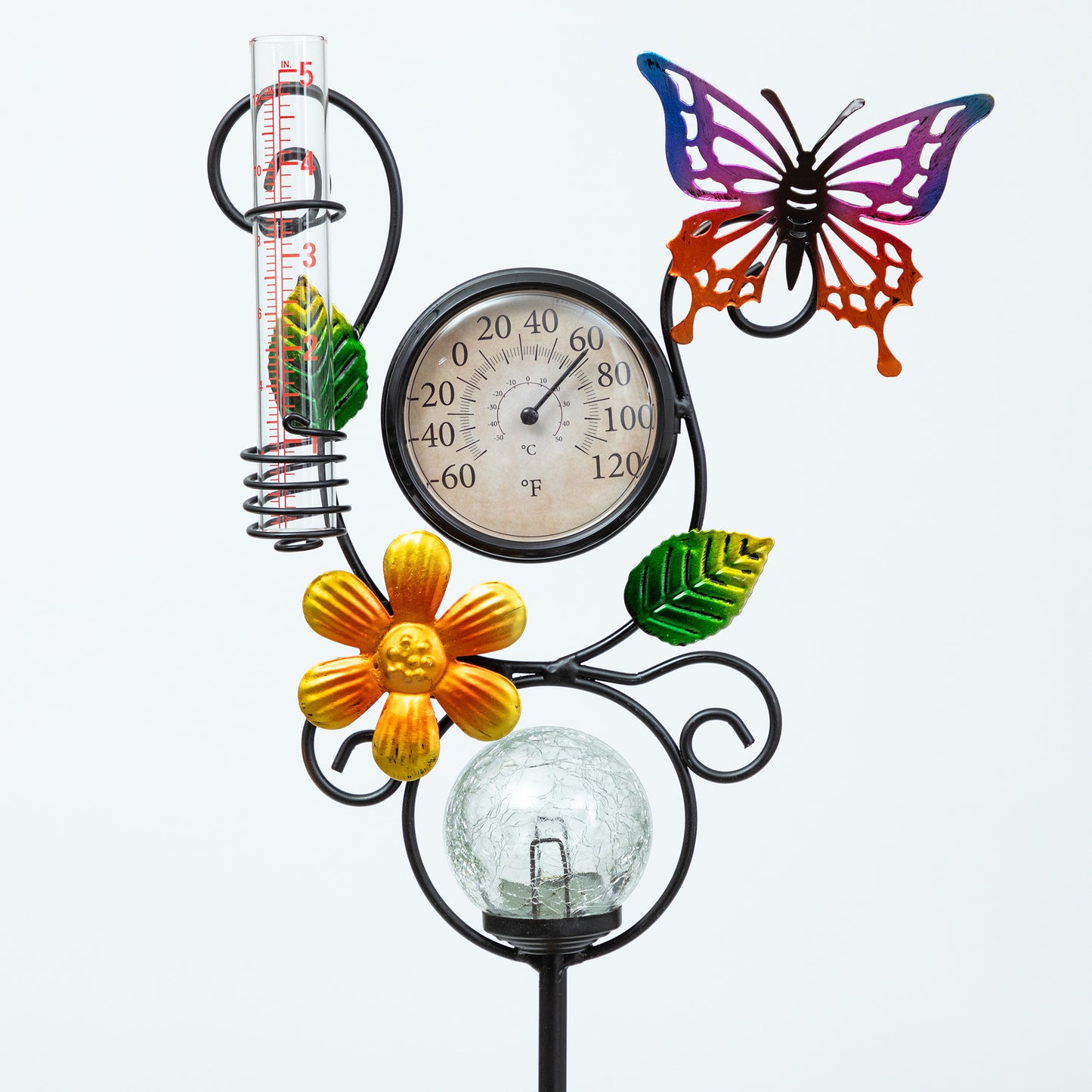 Harmony Rain Gauge Solar Thermometer Garden Stake