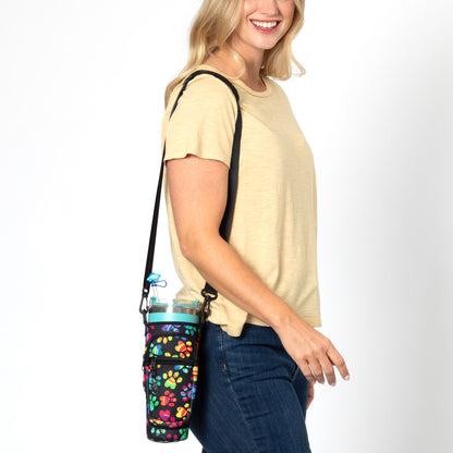 Paw Print Tumbler Carrier with Zippered Pockets - 40oz