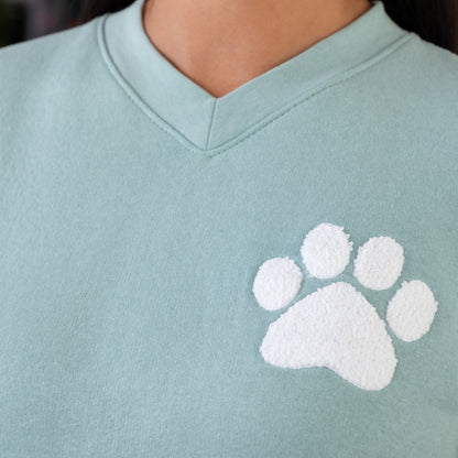 Chenille Paw V-Neck Pullover Sweatshirt