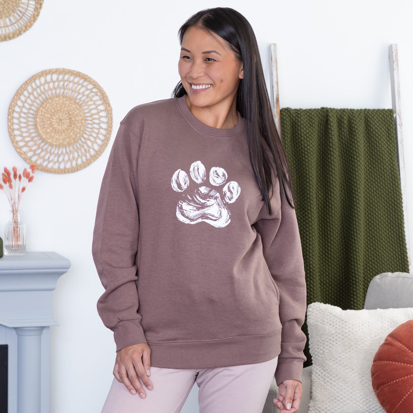 Brushed Paw Crew Sweatshirt with Side Pockets