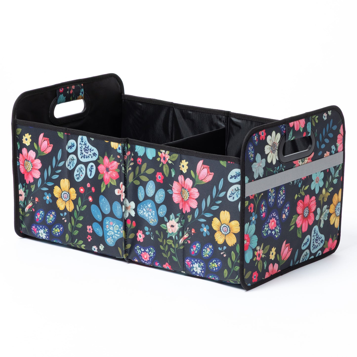 Floral-patterned car trunk organizer on a white background