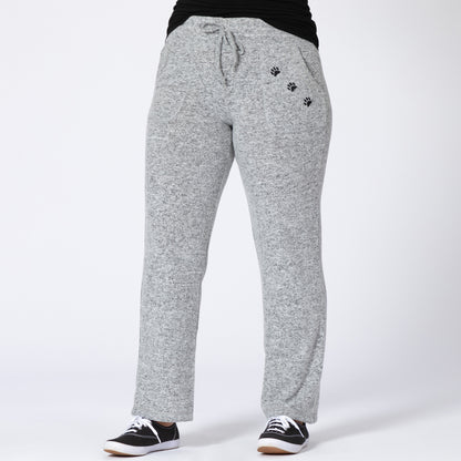 Heather Gray Paw Print Drawstring Knit Pants