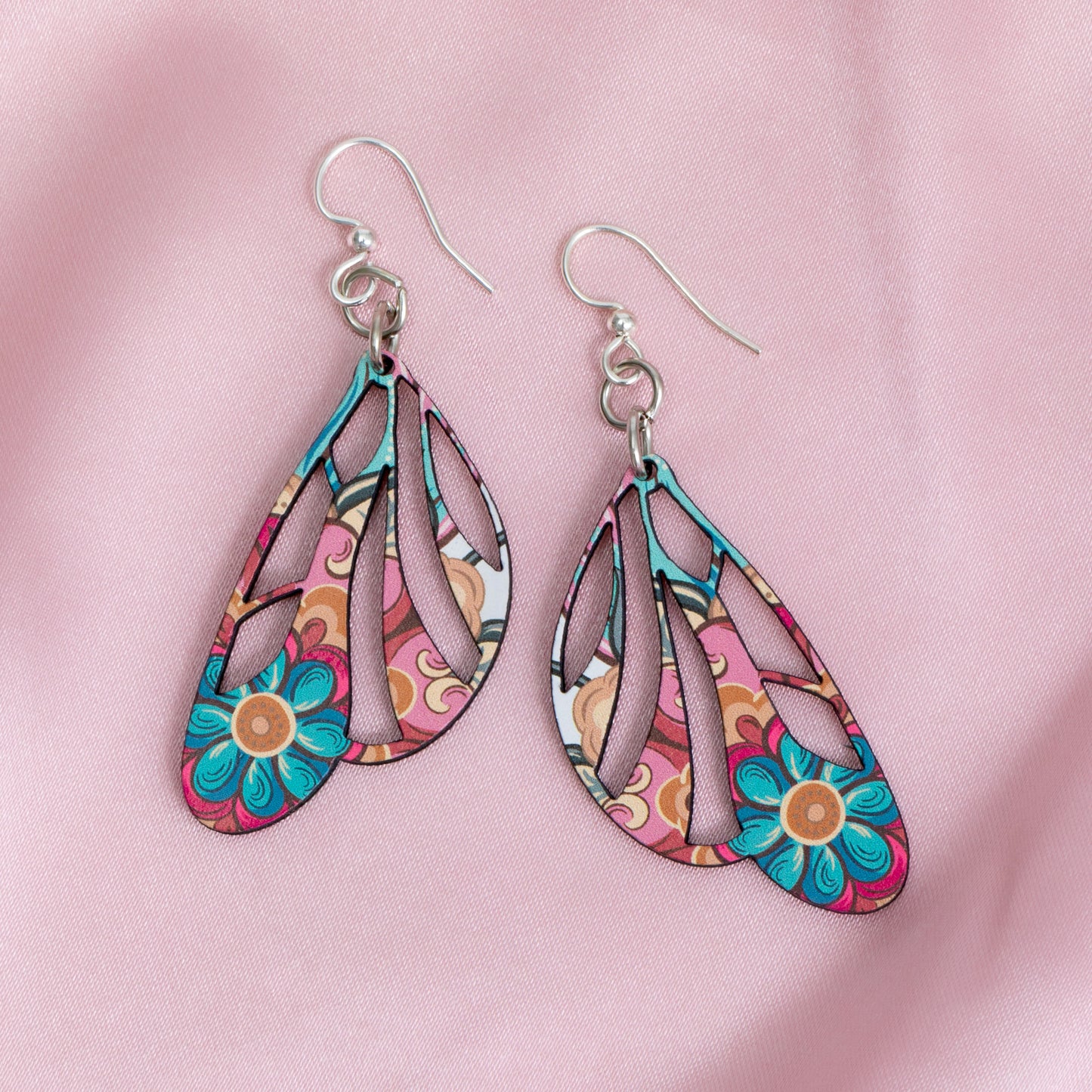 Butterfly Floral Wings Wooden Earrings