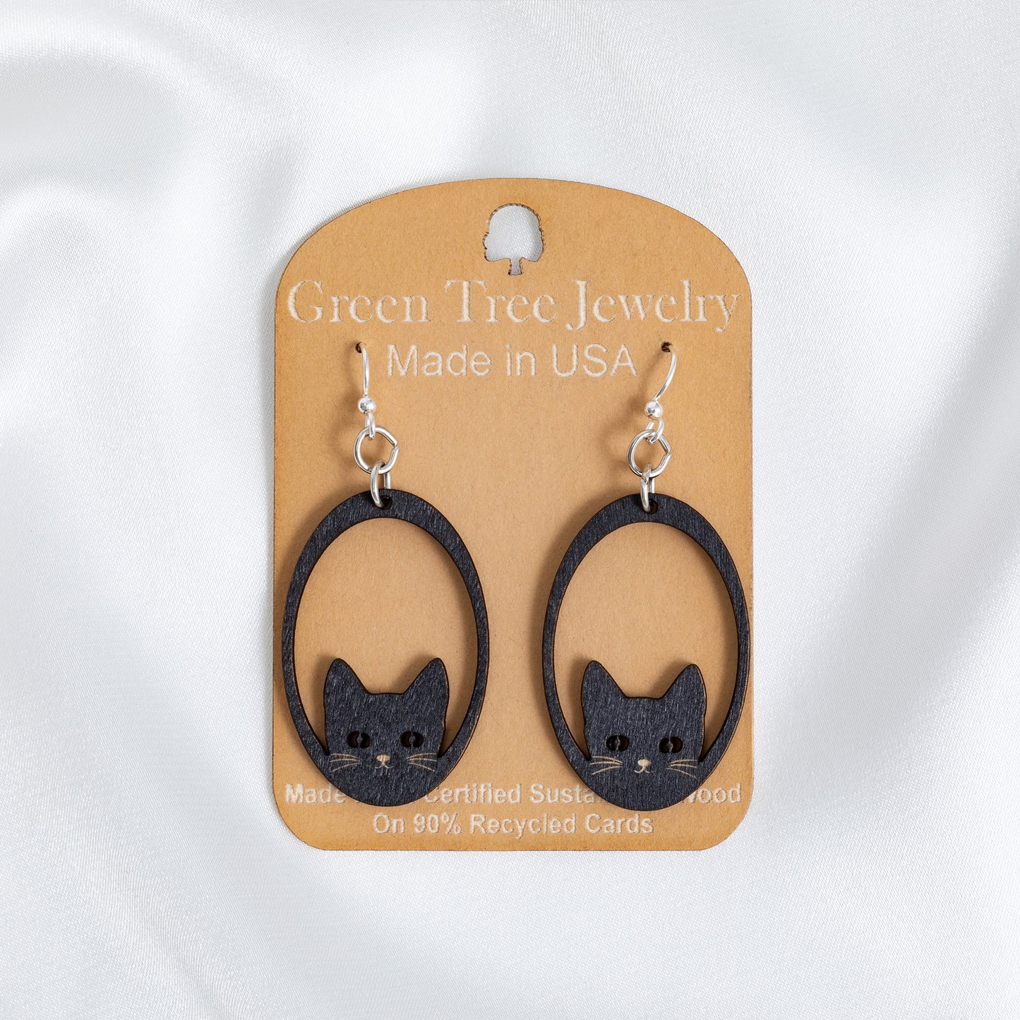 Sneaky Black Cat Wooden Earrings