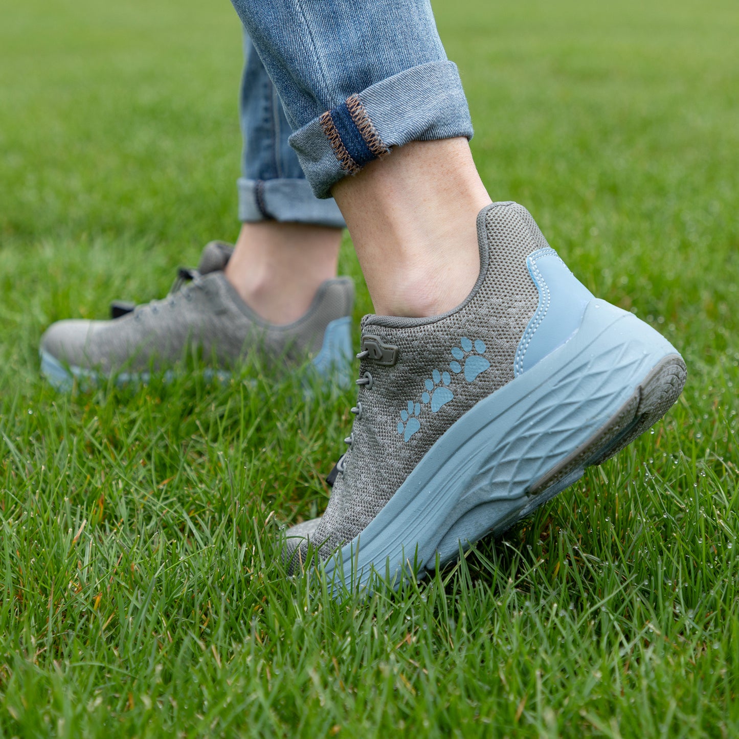 Paw Print Cushioned Walking Shoes with Bungee Laces