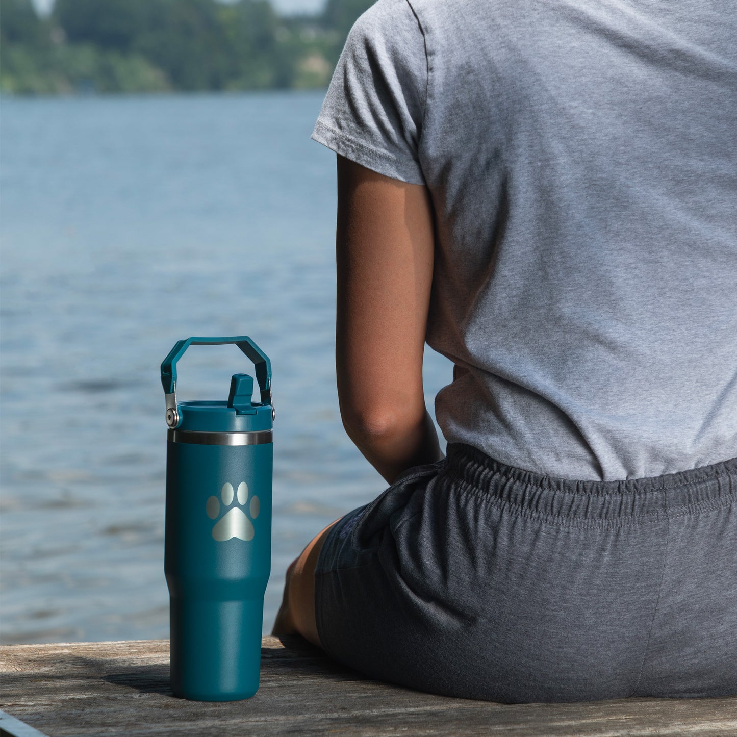 Paw Print Stainless Steel Tumbler with Flip Straw - 30 oz