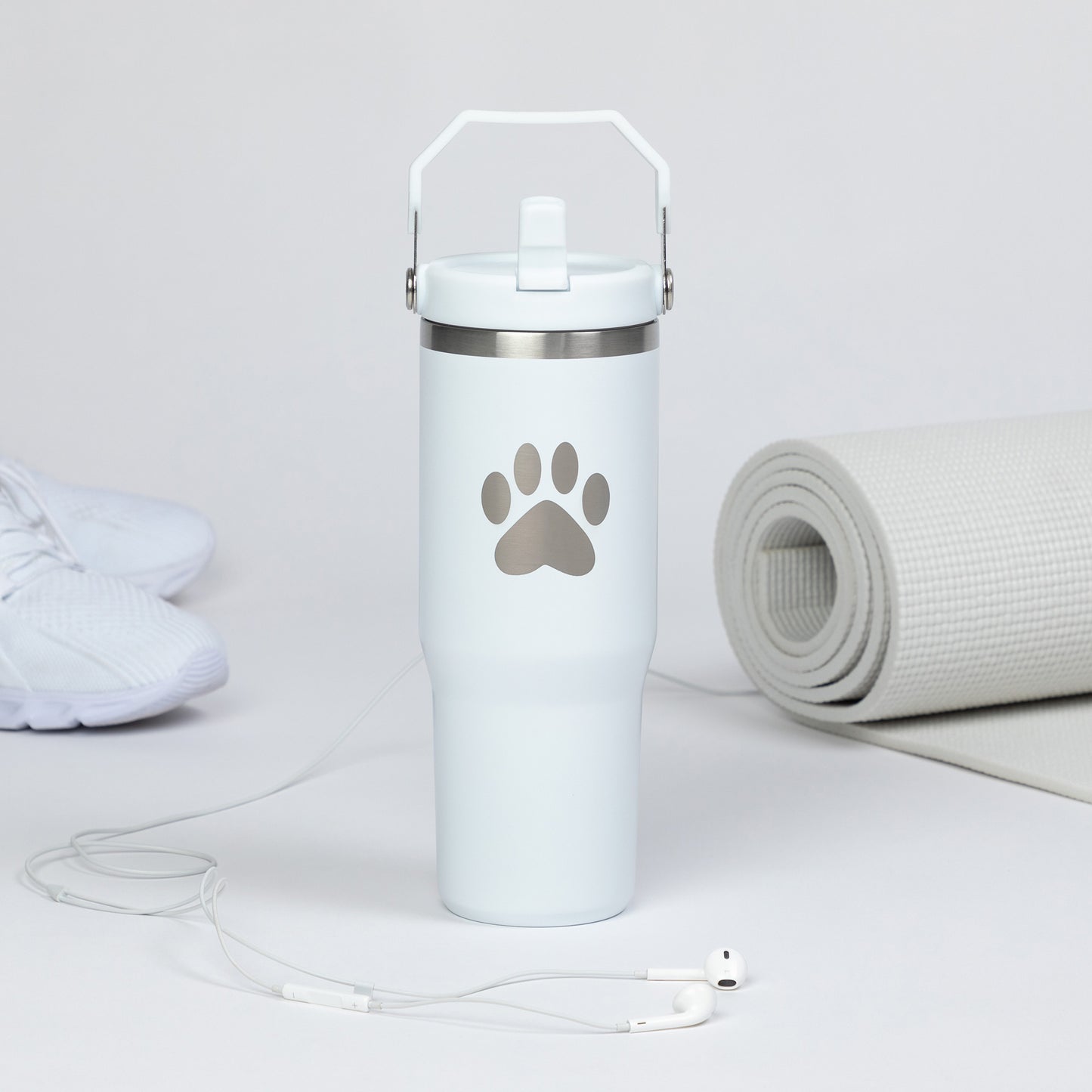 Paw Print Stainless Steel Tumbler with Flip Straw - 30 oz