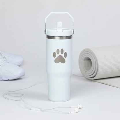 Paw Print Stainless Steel Tumbler with Flip Straw - 30 oz