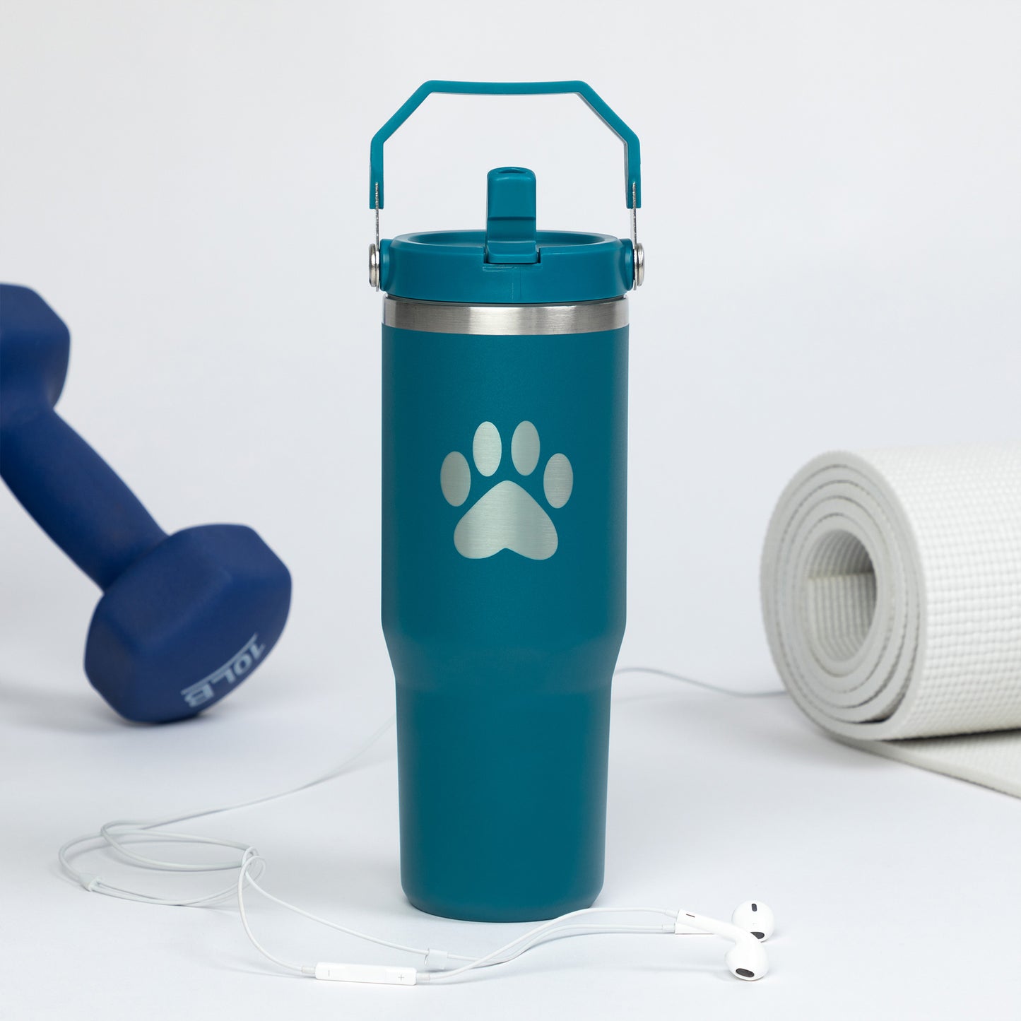 Paw Print Stainless Steel Tumbler with Flip Straw - 30 oz