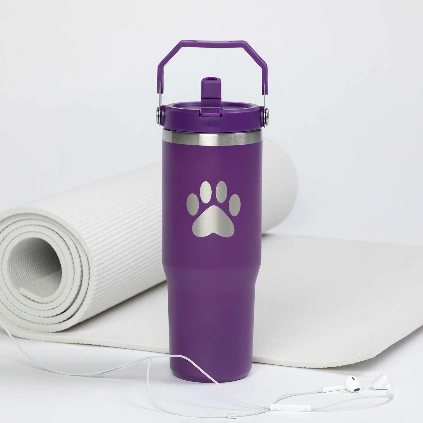 Paw Print Stainless Steel Tumbler with Flip Straw - 30 oz