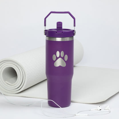 Paw Print Stainless Steel Tumbler with Flip Straw - 30 oz