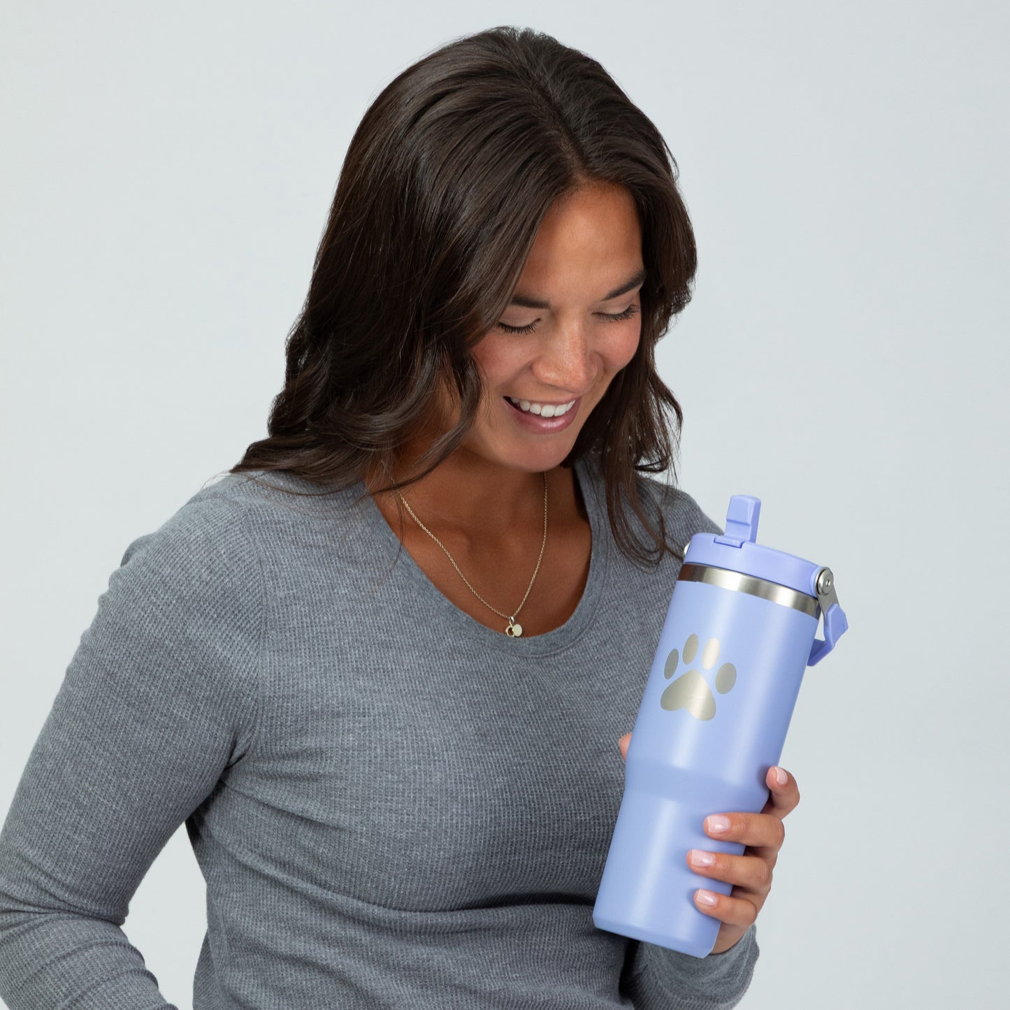 Paw Print Stainless Steel Tumbler with Flip Straw - 30 oz