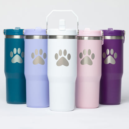 Paw Print Stainless Steel Tumbler with Flip Straw - 30 oz
