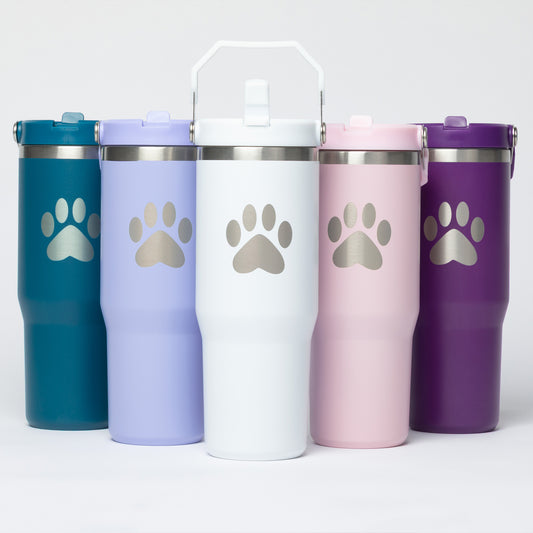 Paw Print Stainless Steel Tumbler with Flip Straw - 30 oz