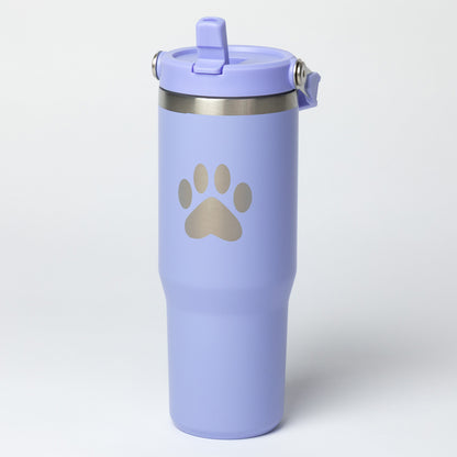 Paw Print Stainless Steel Tumbler with Flip Straw - 30 oz