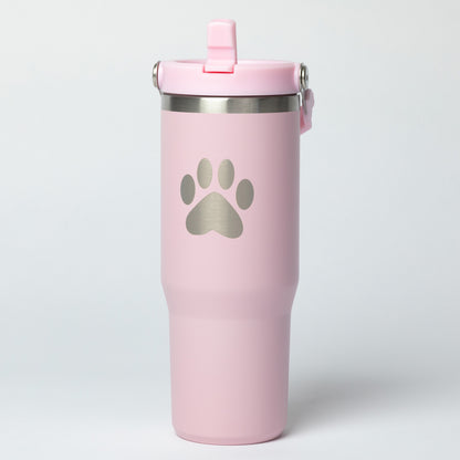 Paw Print Stainless Steel Tumbler with Flip Straw - 30 oz