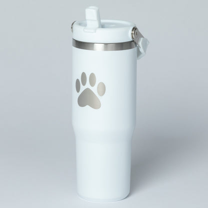 Paw Print Stainless Steel Tumbler with Flip Straw - 30 oz