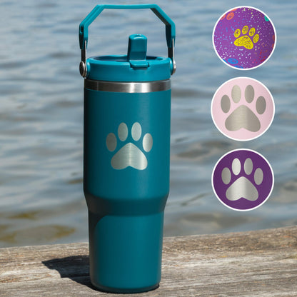 Paw Print Stainless Steel Tumbler with Flip Straw - 30 oz