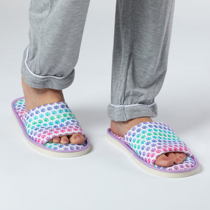 Open Toe Paw Print Slide Slippers