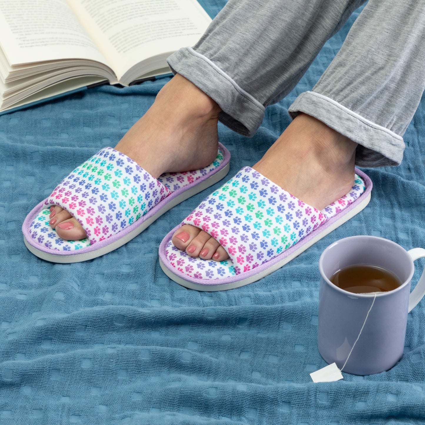 Open Toe Paw Print Slide Slippers