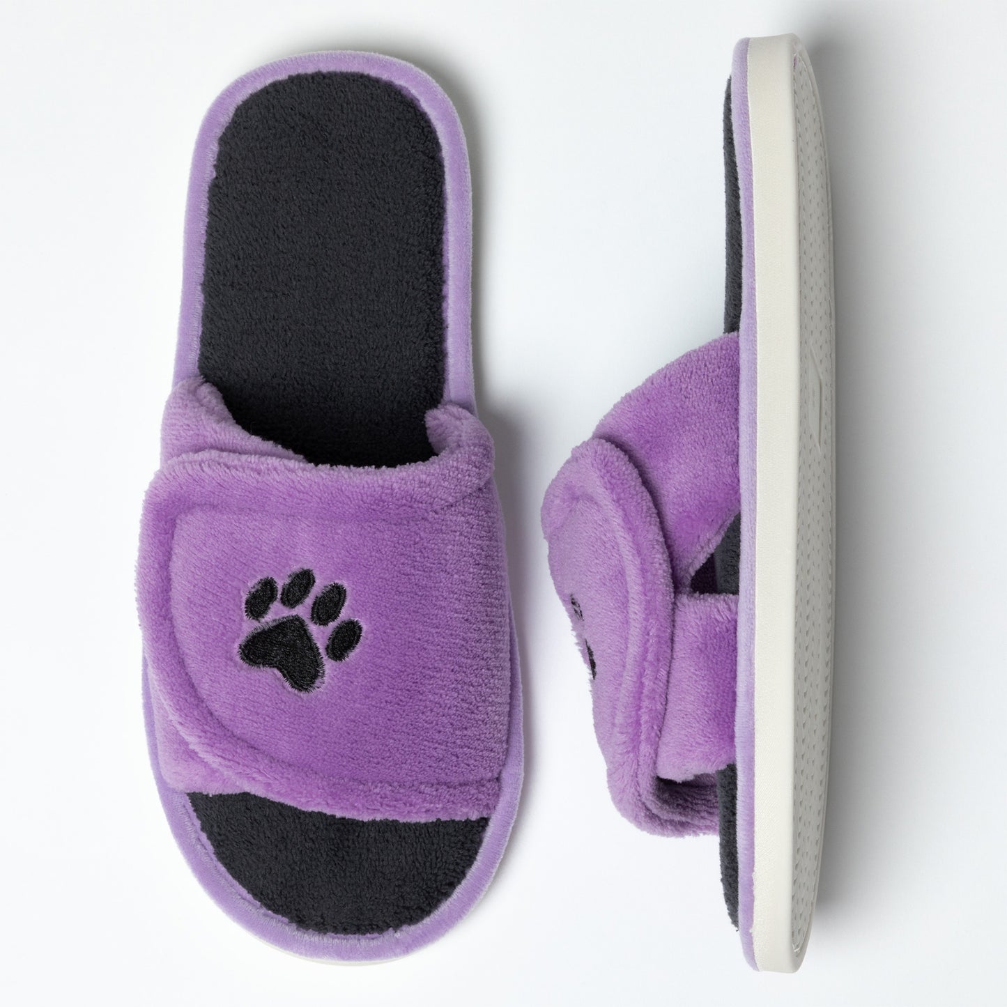 Paw Print Fleece Open Toe Slide Slippers