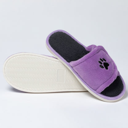 Paw Print Fleece Open Toe Slide Slippers