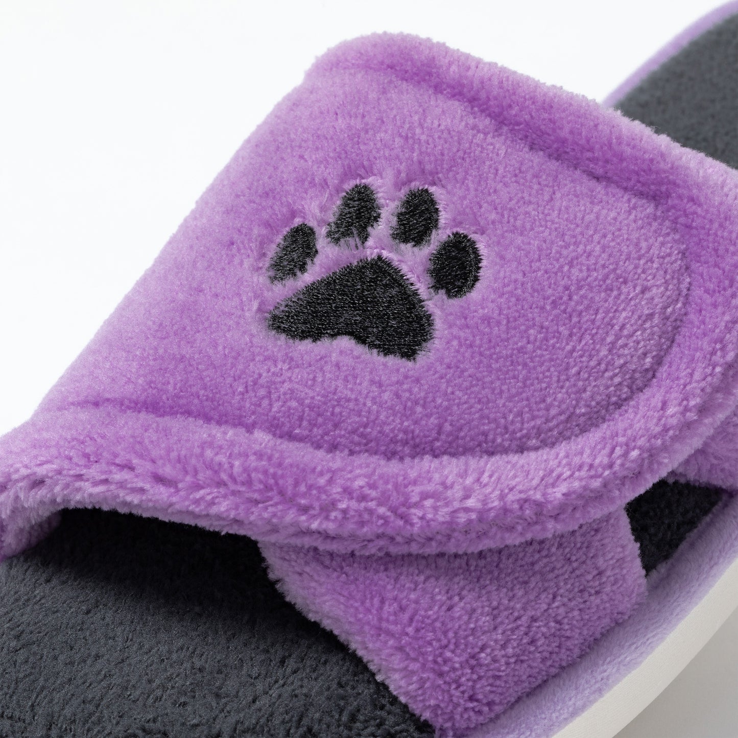 Paw Print Fleece Open Toe Slide Slippers