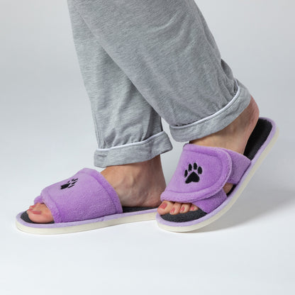 Paw Print Fleece Open Toe Slide Slippers