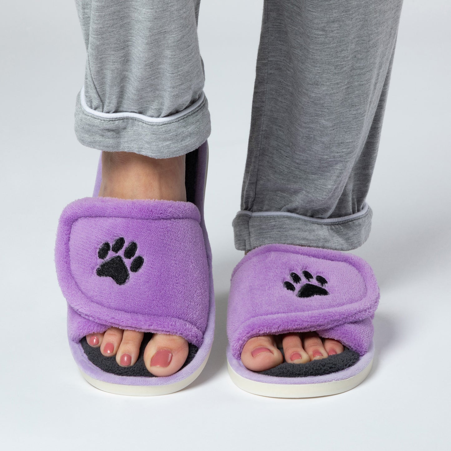 Paw Print Fleece Open Toe Slide Slippers