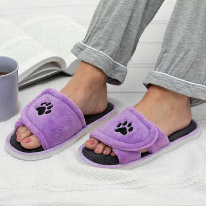 Paw Print Fleece Open Toe Slide Slippers