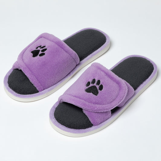 Paw Print Fleece Open Toe Slide Slippers