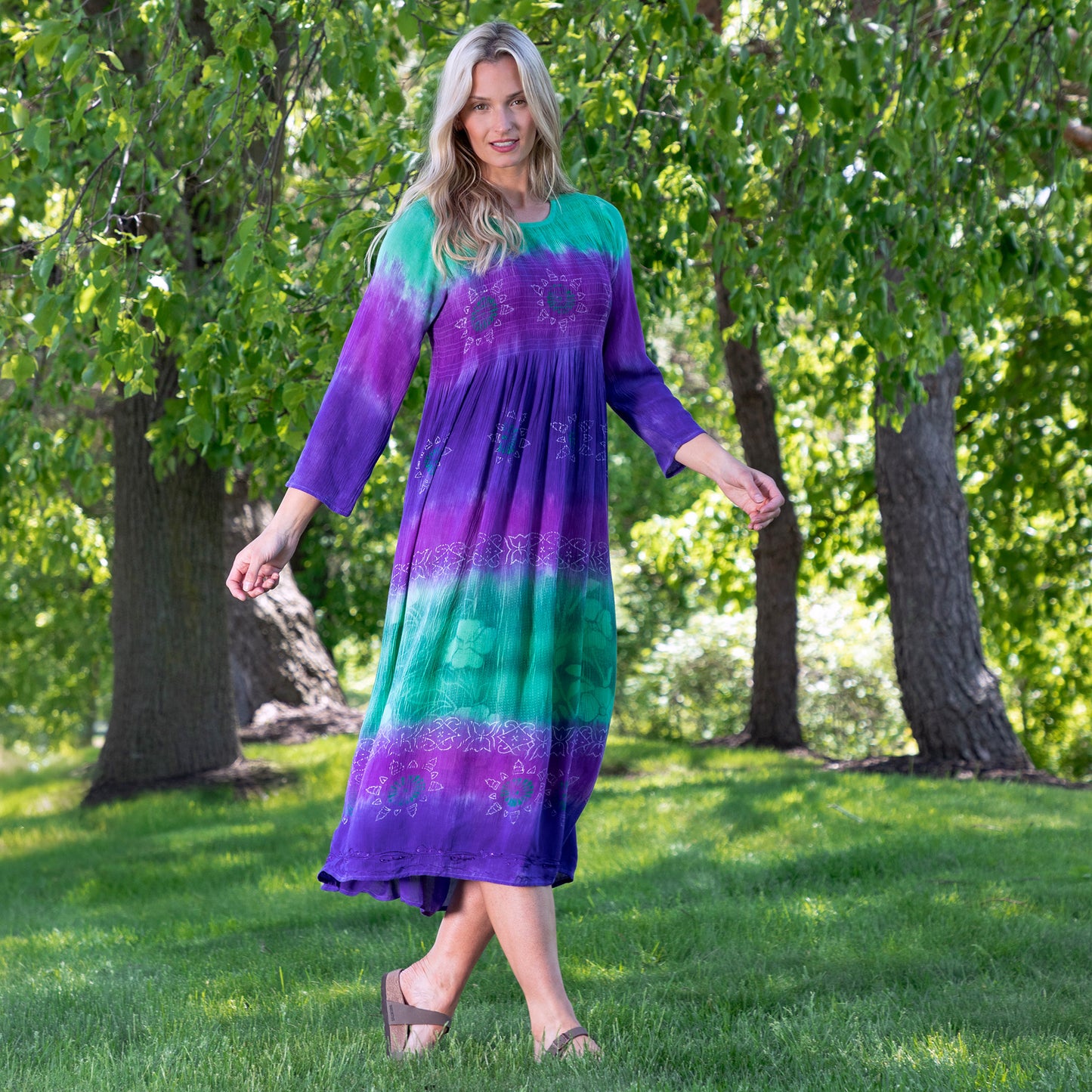 Earth & Flower 3/4 Sleeve Midi Dress