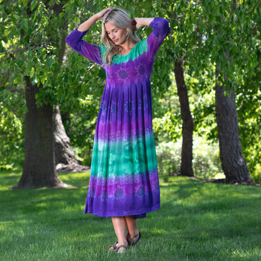 Earth & Flower 3/4 Sleeve Midi Dress