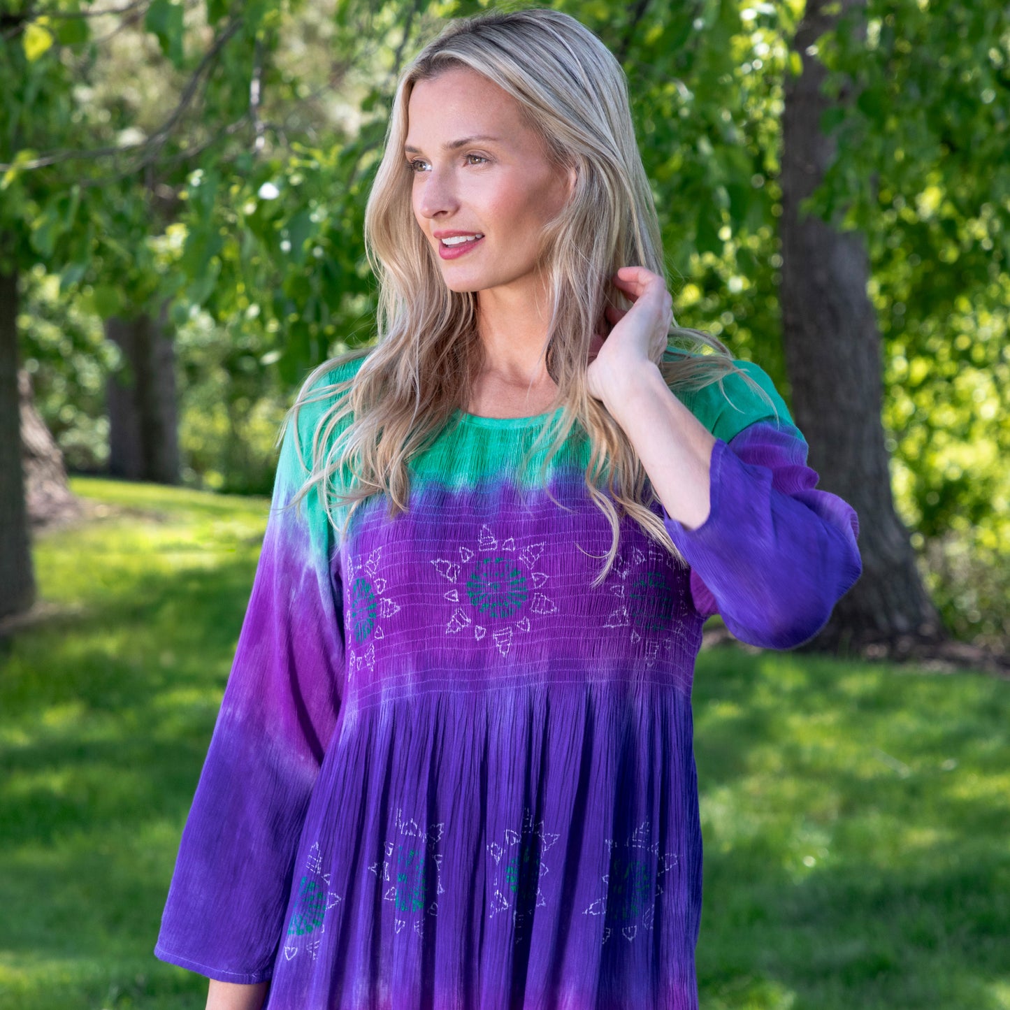 Earth & Flower 3/4 Sleeve Midi Dress