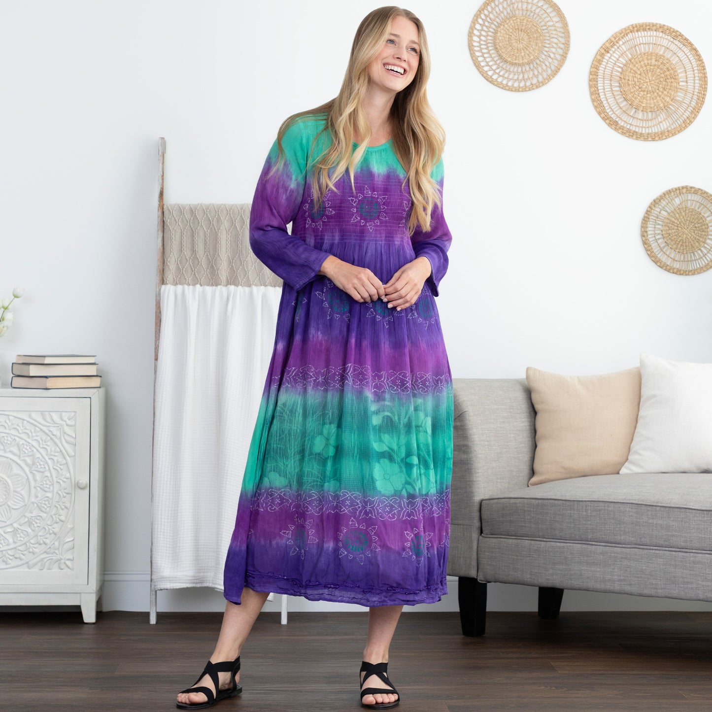 Earth & Flower 3/4 Sleeve Midi Dress